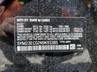 2022 BMW X4 M z VIN 5YM23EC02N9K93385, wystawiony jako Copart lot #53954854 z przebiegiem 17 189 mil mil oraz . Historia ofert i sprzedaży dostępna na DreamBid. Obrazek 14.