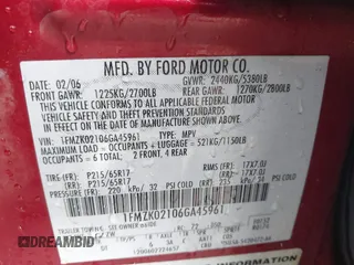 2006 Ford Freestyle SEL with VIN 1FMZK02106GA45961, listed as a IAAI auction lot 41441466 with 1 mi miles. Bid and sale history available at carsss.com. Image 9.