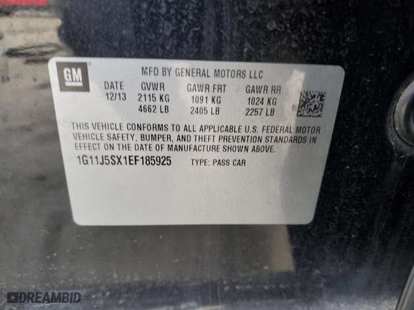 2014 Chevrolet Malibu LTZ with VIN 1G11J5SX1EF185925, listed as a Copart auction lot 84964264 with 92,829 mi miles and Salvage Title. Bid and sale history available at carsss.com. Image 14.