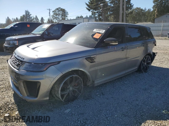 2020 Land Rover Range Rover Sport SVR with VIN SALWZ2RE0LA731657, listed as a Copart auction lot 74499814 with 28,663 mi miles and Salvage Title. Bid and sale history available at carsss.com. Image 1.