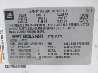 2016 GMC Acadia Denali with VIN 1GKKVTKD2GJ214010, listed as a IAAI auction lot 42082570 with 143,754 mi miles. Bid and sale history available at carsss.com. Image 9.