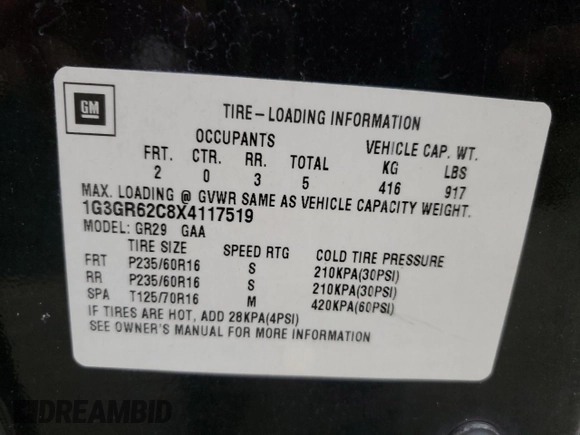 1999 Oldsmobile Aurora with VIN 1G3GR62C8X4117519, listed as a Copart auction lot 77984084 with 188,949 mi miles and Clean Title. Bid and sale history available at DreamBid. Image 12.