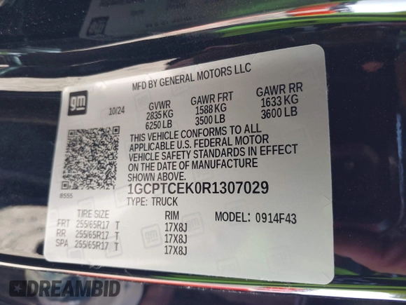 2024 Chevrolet Colorado 4WD LT с VIN 1GCPTCEK0R1307029, выставлен на аукционе IAAI как лот 41970441 с пробегом 4 968 миль миль и . История ставок и продаж доступна на DreamBid. Изображение 9.