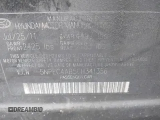 2012 Hyundai Sonata Limited with VIN 5NPEC4AB5CH341356, listed as a IAAI auction lot 41984585 with Not Provided miles and . Bid and sale history available at DreamBid. Image 9.