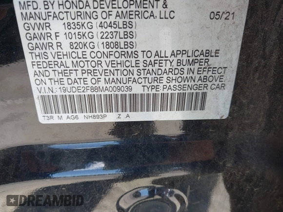 2021 Acura ILX Premium with VIN 19UDE2F88MA009039, listed as a IAAI auction lot 42141551 with 46,598 mi miles and . Bid and sale history available at DreamBid. Image 9.