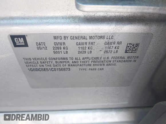 2012 Cadillac CTS with VIN 1G6DC5E51C0156873, listed as a IAAI auction lot 42587421 with 169,006 mi miles and . Bid and sale history available at DreamBid. Image 9.