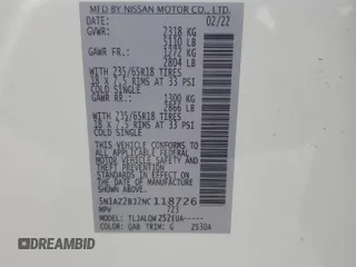2022 Nissan Murano SV z VIN 5N1AZ2BJ2NC118726, wystawiony jako Copart lot #49034045 z przebiegiem 35 575 mil mil oraz Szkoda całkowita • Salvage title. Historia ofert i sprzedaży dostępna na DreamBid. Obrazek 16.