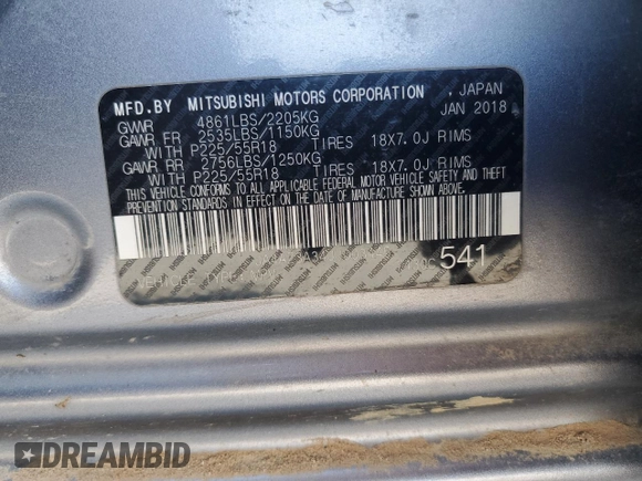 2018 Mitsubishi Outlander ES z VIN JA4AZ3A34JJ003445, wystawiony jako Copart lot #55850775 z przebiegiem 133 644 mil mil oraz Szkoda całkowita • Salvage title. Historia ofert i sprzedaży dostępna na DreamBid. Obrazek 13.