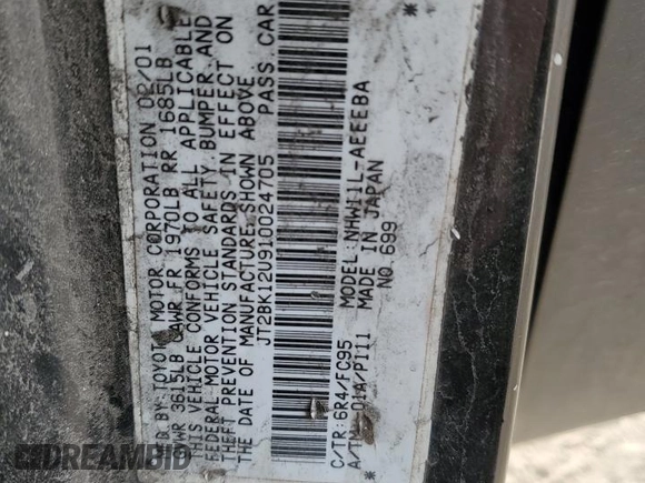2001 Toyota Prius with VIN JT2BK12U910024705, listed as a Copart auction lot 53417885 with 286,602 mi miles and Salvage Title. Bid and sale history available at carsss.com. Image 14.