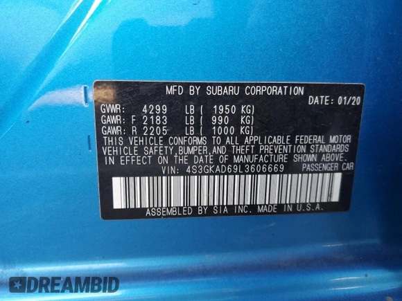 2020 Subaru Impreza Premium z VIN 4S3GKAD69L3606669, wystawiony jako Copart lot #73061374 z przebiegiem 35 856 mil mil oraz Szkoda całkowita • Salvage title. Historia ofert i sprzedaży dostępna na DreamBid. Obrazek 13.