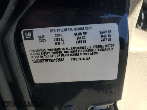 2003 Cadillac CTS with VIN 1G6DM57N330163561, listed as a Copart auction lot 77894164 with 167,868 mi miles and Clean Title. Bid and sale history available at carsss.com. Image 12.