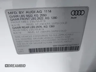 2015 Audi Q5 Premium Plus with VIN WA1DGAFP9FA073467, listed as a IAAI auction lot 42556821 with 157,253 mi miles and . Bid and sale history available at DreamBid. Image 9.