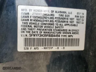 2015 Honda Pilot SE with VIN 5FNYF3H39FB004494, listed as a Copart auction lot 89407705 with 194,423 mi miles and Salvage Title. Bid and sale history available at carsss.com. Image 14.