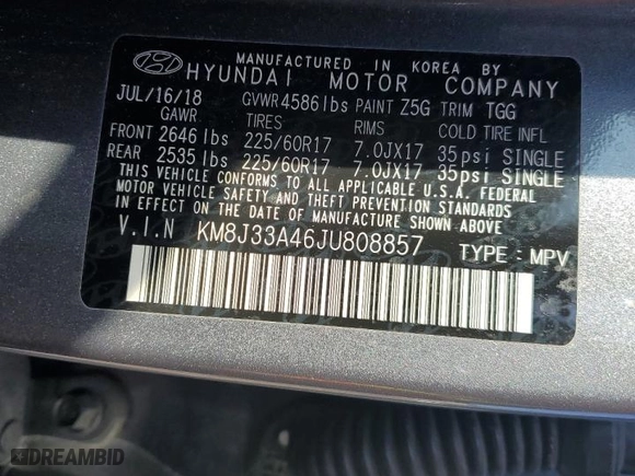 2018 Hyundai Tucson SEL with VIN KM8J33A46JU808857, listed as a Copart auction lot 80459974 with 41,171 mi miles and Salvage Title. Bid and sale history available at carsss.com. Image 13.