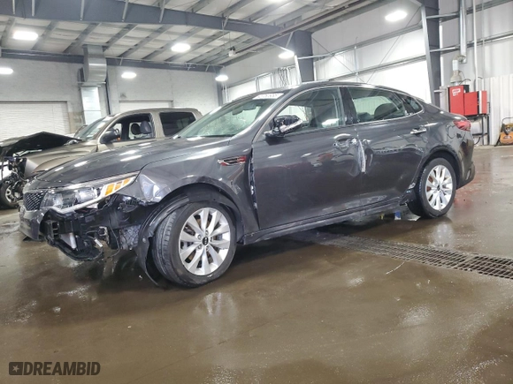 2018 Kia Optima S with VIN 5XXGT4L34JG243894, listed as a Copart auction lot 46750955 with 64,212 mi miles and Salvage Title. Bid and sale history available at carsss.com. Image 1.