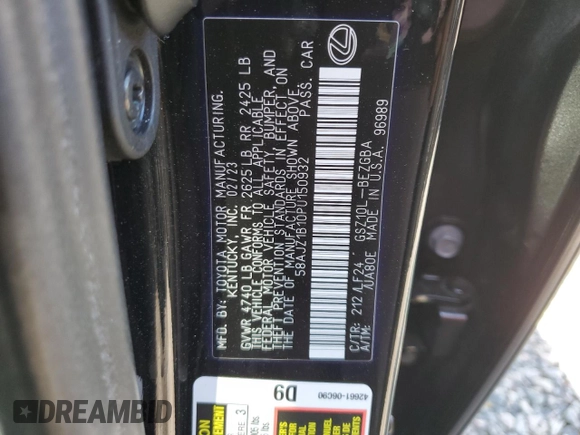 2023 Lexus ES 350 F Sport z VIN 58AJZ1B10PU150932, wystawiony jako Copart lot #48727295 z przebiegiem 30 891 mil mil oraz Szkoda całkowita • Salvage title. Historia ofert i sprzedaży dostępna na DreamBid. Obrazek 14.