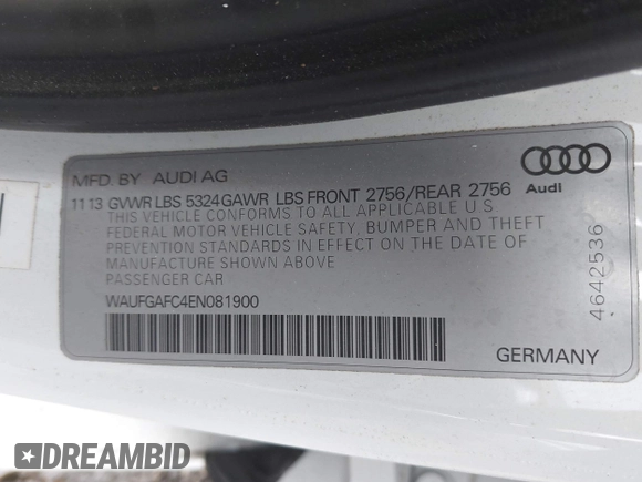 2014 Audi A6 Premium Plus z VIN WAUFGAFC4EN081900, wystawiony jako IAAI lot #42268150 z przebiegiem 150 238 mil mil oraz . Historia ofert i sprzedaży dostępna na DreamBid. Obrazek 9.