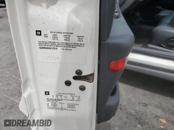 2004 Buick LeSabre Limited with VIN 1G4HR54K24U127618, listed as a Copart auction lot 55836745 with 82,414 mi miles and Salvage title. Bid and sale history available at DreamBid. Image 12.