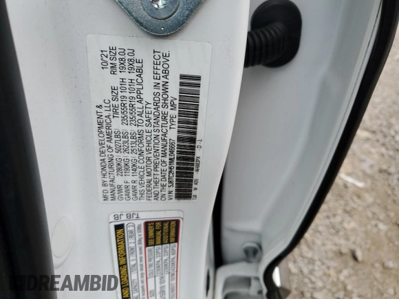 2021 Acura RDX Technology with VIN 5J8TC2H51ML046667, listed as a Copart auction lot 47938195 with 44,444 mi miles and Salvage title. Bid and sale history available at DreamBid. Image 13.