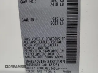 2025 Nissan Altima SV with VIN 1N4BL4DV1SN302289, listed as a Copart auction lot 54257495 with 10,039 mi miles and Non Repairable. Bid and sale history available at DreamBid. Image 13.