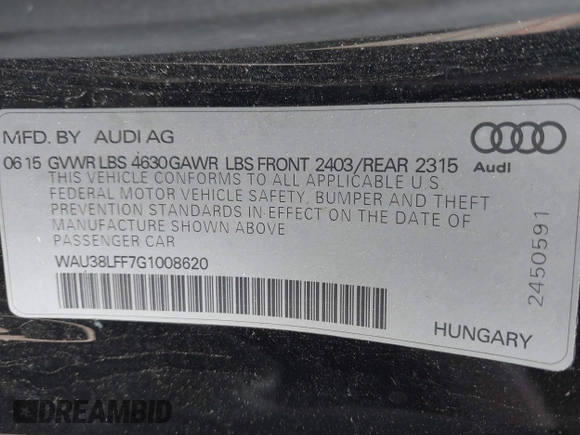 2016 Audi A3 2.0T Premium Plus with VIN WAU38LFF7G1008620, listed as a IAAI auction lot 42031906 with 109,179 mi miles. Bid and sale history available at carsss.com. Image 9.