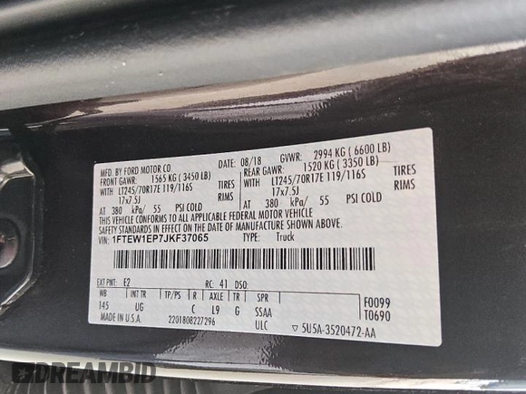 2018 Ford F-150 XL with VIN 1FTEW1EP7JKF37065, listed as a Copart auction lot 50697525 with 96,566 mi miles and Clean Title. Bid and sale history available at DreamBid. Image 12.