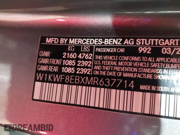 2021 Mercedes-Benz C 300 z VIN W1KWF8EBXMR637714, wystawiony jako IAAI lot #41346253 z przebiegiem 45 382 mil mil oraz . Historia ofert i sprzedaży dostępna na DreamBid. Obrazek 9.