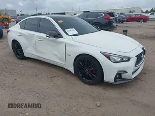 2019 Infiniti Q50 Red Sport 400 with VIN JN1FV7AP8KM760644, listed as a IAAI auction lot 42147186 with 69,780 mi miles and . Bid and sale history available at DreamBid. Image 1.