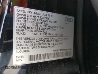 2019 Audi Q8 Premium Plus with VIN WA1BVAF17KD046754, listed as a Copart auction lot 44121753 with 56,488 mi miles. Bid and sale history available at carsss.com. Image 13.