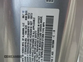 2012 Honda Odyssey Touring with VIN 5FNRL5H93CB121366, listed as a Copart auction lot 55383885 with 197,885 mi miles and Salvage title. Bid and sale history available at DreamBid. Image 13.