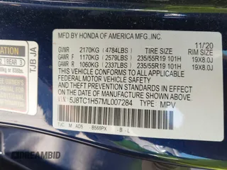 2021 Acura RDX w/Technology Package with VIN 5J8TC1H57ML007284, listed as a IAAI auction lot 41991291 with 35,472 mi miles. Bid and sale history available at carsss.com. Image 9.