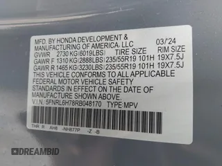 2024 Honda Odyssey Sport z VIN 5FNRL6H78RB048170, wystawiony jako IAAI lot #41958302 z przebiegiem 35 864 mil mil oraz . Historia ofert i sprzedaży dostępna na DreamBid. Obrazek 9.