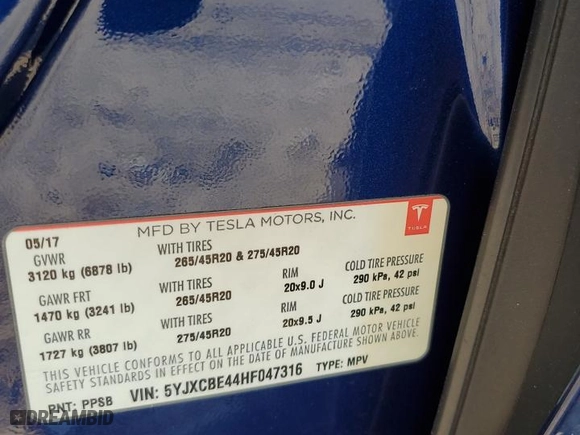 2017 Tesla Model X P100D with VIN 5YJXCBE44HF047316, listed as a Copart auction lot 76130464 with NaN miles and Salvage Title. Bid and sale history available at carsss.com. Image 14.