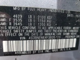 2015 Subaru Legacy 3.6R Limited with VIN 4S3BNEN6XF3035723, listed as a Copart auction lot 46643875 with 151,191 mi miles and Salvage Title. Bid and sale history available at carsss.com. Image 12.