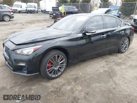 2021 Infiniti Q50 Red Sport 400 with VIN JN1FV7DR3MM880528, listed as a IAAI auction lot 41645447 with 73,160 mi miles and . Bid and sale history available at carsss.com. Image 18.