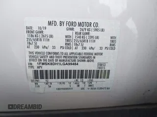 2020 Ford Explorer XLT z VIN 1FMSK8DH1LGA99484, wystawiony jako IAAI lot #41888238 z przebiegiem 51 946 mil mil oraz . Historia ofert i sprzedaży dostępna na DreamBid. Obrazek 9.
