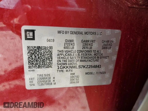 2019 GMC Acadia SLT with VIN 1GKKNMLS7KZ254841, listed as a Copart auction lot 44233855 with 149,958 mi miles and Salvage Title. Bid and sale history available at carsss.com. Image 13.