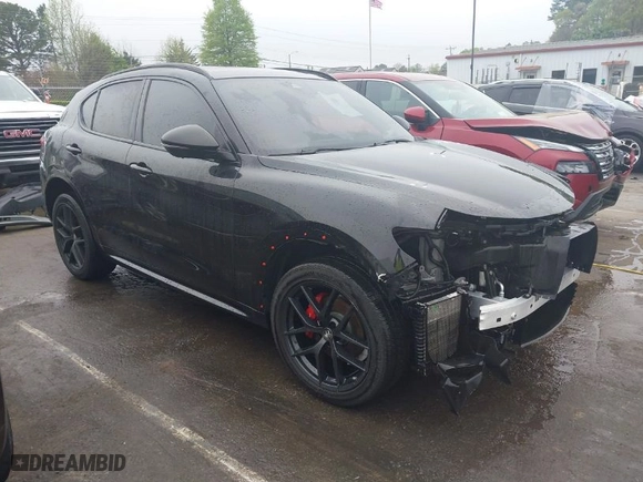 2021 Alfa Romeo Stelvio Ti with VIN ZASPAKBN9M7D09213, listed as a IAAI auction lot 41812289 with 38,410 mi miles. Bid and sale history available at carsss.com. Image 1.