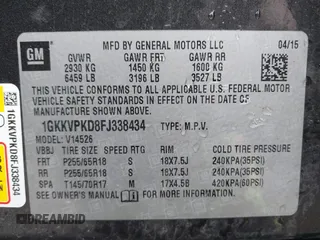 2015 GMC Acadia SLE with VIN 1GKKVPKD8FJ338434, listed as a IAAI auction lot 41951569 with 136,579 mi miles. Bid and sale history available at carsss.com. Image 9.