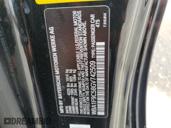 2016 BMW 2 Series 228i z VIN WBA1F9C58GV742509, wystawiony jako Copart lot #53211755 z przebiegiem 91 200 mil mil oraz Szkoda całkowita • Salvage title. Historia ofert i sprzedaży dostępna na DreamBid. Obrazek 12.