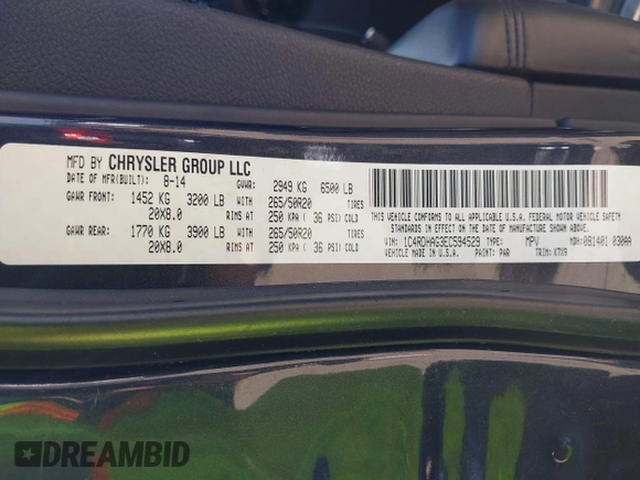 2014 Dodge Durango SXT with VIN 1C4RDHAG3EC594529, listed as a IAAI auction lot 42177560 with 194,036 mi miles and . Bid and sale history available at carsss.com. Image 9.