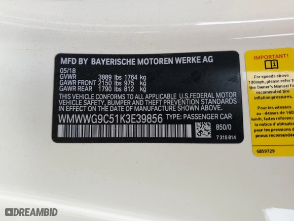 2019 MINI Convertible Cooper S with VIN WMWWG9C51K3E39856, listed as a Copart auction lot 50125435 with 41,040 mi miles and Salvage Title. Bid and sale history available at carsss.com. Image 12.