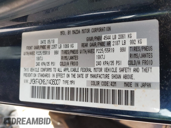 2018 Mazda CX-5 Grand Touring z VIN JM3KFADM8J1406007, wystawiony jako IAAI lot #42008567 z przebiegiem 110 661 mil mil oraz . Historia ofert i sprzedaży dostępna na DreamBid. Obrazek 9.