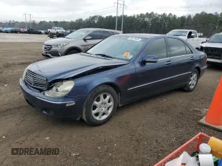 2000 Mercedes-Benz S-Class with VIN WDBNG70J9YA065856, listed as a Copart auction lot 45011825 with 0 mi miles and Salvage Title. Bid and sale history available at carsss.com. Image 1.