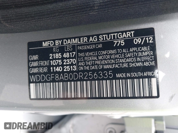 2013 Mercedes-Benz C 300 Sport with VIN WDDGF8AB0DR256335, listed as a IAAI auction lot 42216443 with 58,365 mi miles and . Bid and sale history available at carsss.com. Image 9.