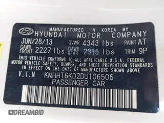 2013 Hyundai Genesis Coupe R-Spec with VIN KMHHT6KD2DU106506, listed as a IAAI auction lot 41611021 with 126,926 mi miles and . Bid and sale history available at DreamBid. Image 9.