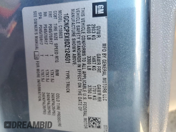 2013 Chevrolet Silverado 1500 Work Truck with VIN 1GCNCPEX8DZ124501, listed as a Copart auction lot 42333895 with 219,810 mi miles and Salvage Title. Bid and sale history available at DreamBid. Image 12.