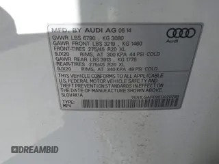2014 Audi Q7 3.0T Premium Plus with VIN WA1LGAFE9ED020288, listed as a IAAI auction lot 41870658 with 108,816 mi miles. Bid and sale history available at carsss.com. Image 9.