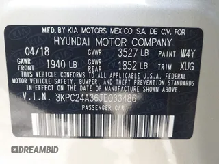 2018 Hyundai Accent SE with VIN 3KPC24A36JE033486, listed as a IAAI auction lot 41995147 with 75,599 mi miles. Bid and sale history available at carsss.com. Image 9.