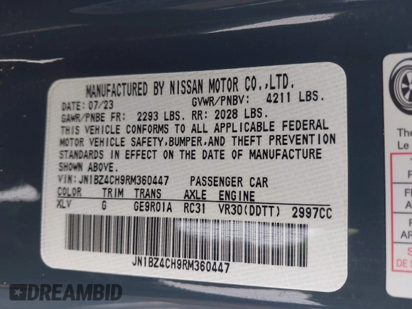 2024 Nissan Z Nismo with VIN JN1BZ4CH9RM360447, listed as a IAAI auction lot 42457597 with 9,723 mi miles and . Bid and sale history available at DreamBid. Image 9.